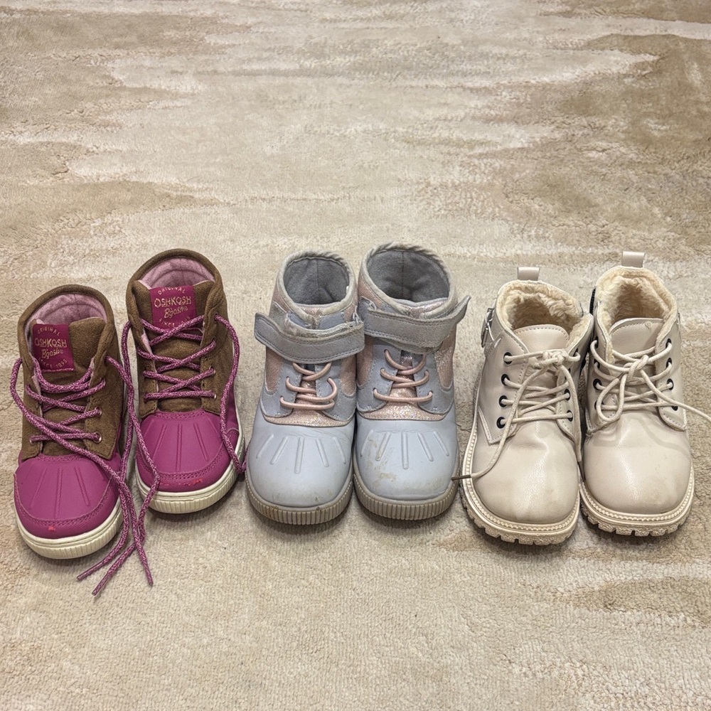 Bundle of kids boots: Pink, Taupe and Light gray Kids Winter Boots Trio